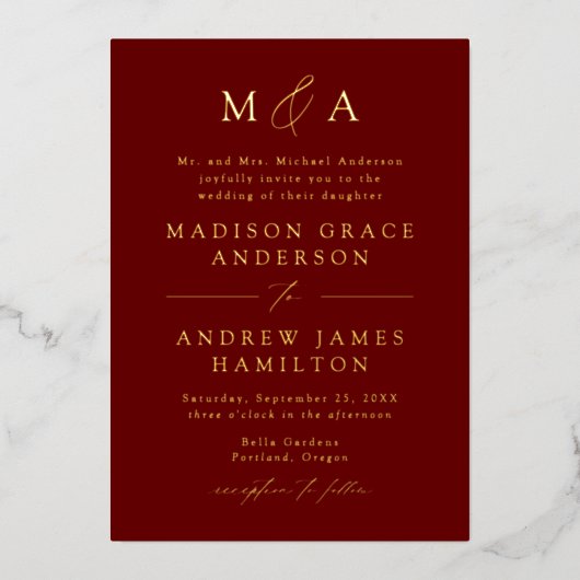 Modernes, elegantes Mongram Foto Wedding Folieneinladung (Vorderseite)