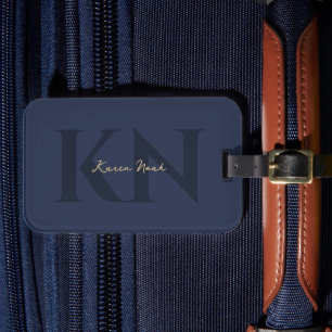 Modernes, elegantes Monogram Dark Blue Gold Gepäckanhänger