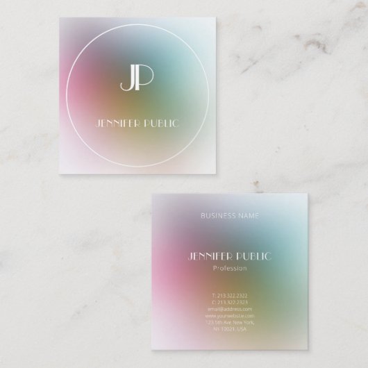 Modernes, elegantes Monogram-farbiges Template Lux Quadratische Visitenkarte (Vorne/Hinten)