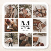 Modernes elegantes Monogram-Foto für den ersten Fa Rechteckiger Pappuntersetzer (Vorderseite)