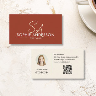 Modernes, elegantes Monogram Foto QR Terracotta Visitenkarte