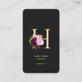 Modernes elegantes Monogram H Floral Black Gold Visitenkarte (Vorderseite)