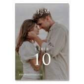 Modernes, elegantes Monogram-Hochzeitssemble-Foto Tischnummer (Rückseite)