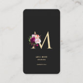 Modernes elegantes Monogram M Floral Black Gold Visitenkarte (Vorderseite)