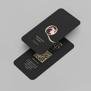 Modernes elegantes Monogram Q Floral Black Gold Visitenkarte