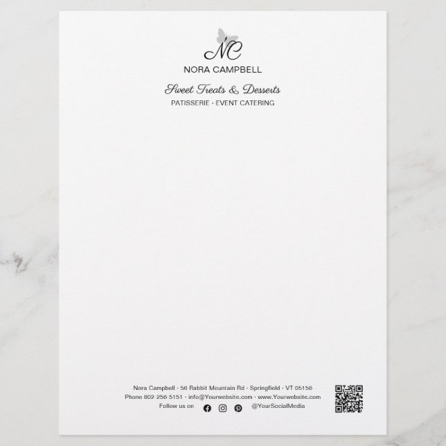 Modernes elegantes Monogram QR Code Instagramm Bla Briefbogen (Vorderseite)