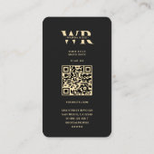 Modernes elegantes Monogram W Floral Black Gold Visitenkarte (Rückseite)