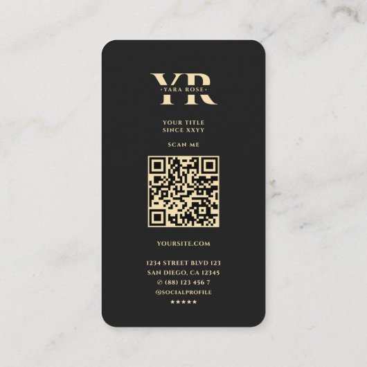 Modernes elegantes Monogram Y Floral Black Gold Visitenkarte (Rückseite)