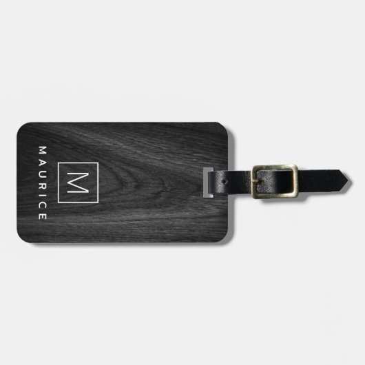 Modernes, elegantes Monogramm-Anfangsname schwarze Gepäckanhänger (Vorderseite horizontal)