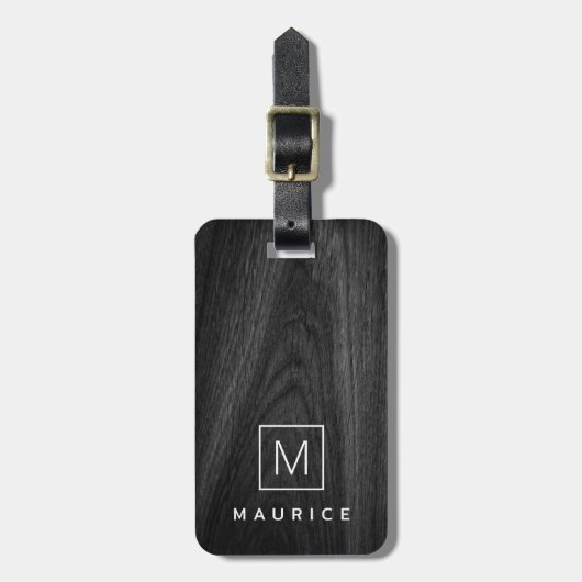 Modernes, elegantes Monogramm-Anfangsname schwarze Gepäckanhänger (Vorderseite vertikal)
