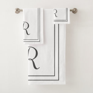 Modernes, elegantes Monogramm aus Schwarz und Wei Badhandtuch Set