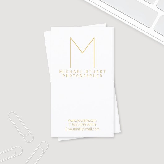 Modernes, elegantes Monogramm aus Weiß und Gold Visitenkarte