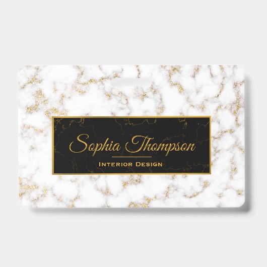 Modernes, elegantes Monogramm aus weißem Marmor -  Ausweis (Vorderseite)