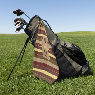 MODERNES ELEGANTES MONOGRAMM BROWN GOLD STRIPE PAT GOLFHANDTUCH