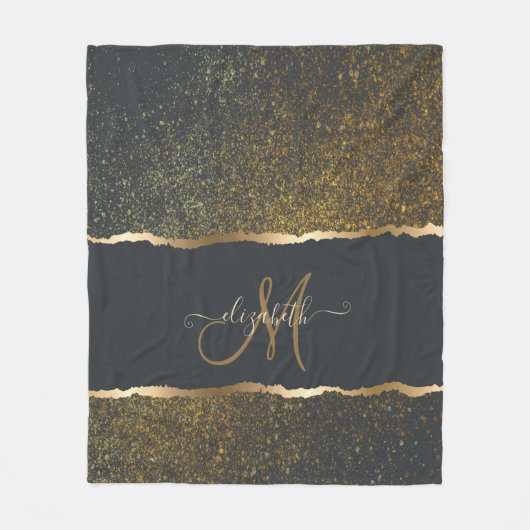 Modernes, elegantes Monogramm der Gold-Touch Fleecedecke (Vorderseite)