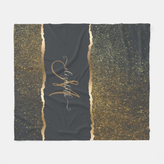 Modernes, elegantes Monogramm der Gold-Touch Fleecedecke (Vorderseite (Horizontal))