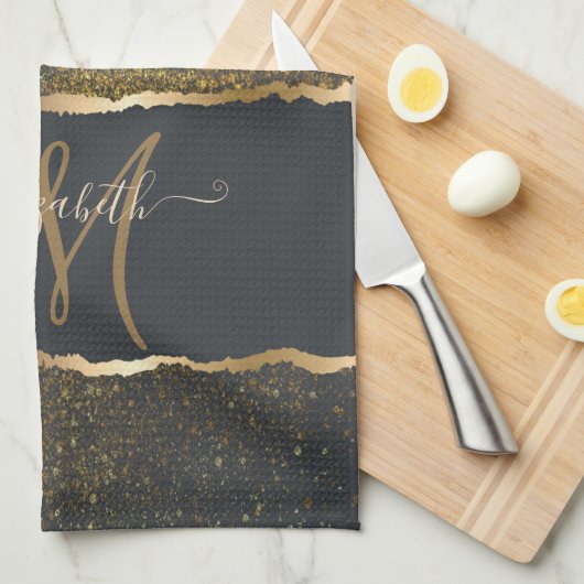 Modernes, elegantes Monogramm der Gold-Touch Geschirrtuch (Viertel Falte)