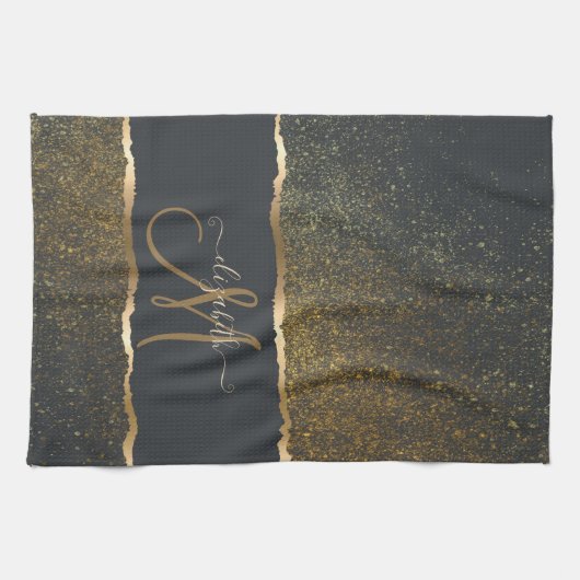 Modernes, elegantes Monogramm der Gold-Touch Geschirrtuch (Horizontal)