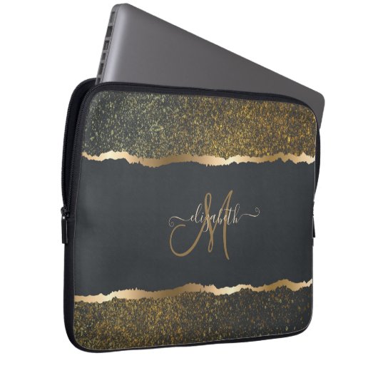 Modernes, elegantes Monogramm der Gold-Touch Laptopschutzhülle (Vorne Rechts)