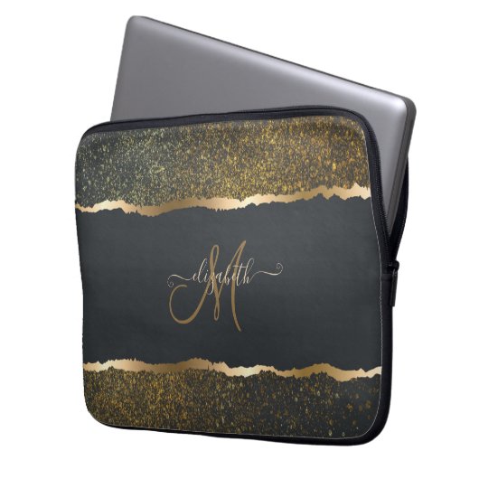 Modernes, elegantes Monogramm der Gold-Touch Laptopschutzhülle (Vorderseite Links)
