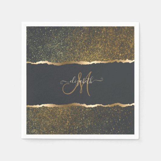 Modernes, elegantes Monogramm der Gold-Touch Serviette (Vorderseite)