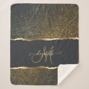Modernes, elegantes Monogramm der Gold-Touch Sherpadecke