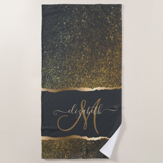 Modernes, elegantes Monogramm der Gold-Touch Strandtuch (Vorderseite)