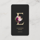 Modernes elegantes Monogramm E Floral Black Gold Visitenkarte (Vorderseite)