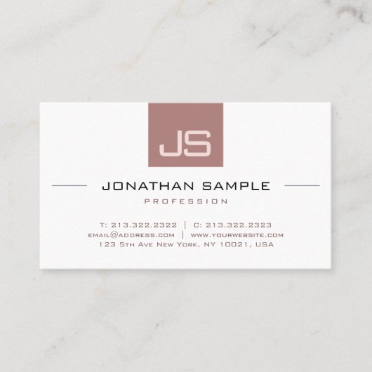 Modernes, elegantes Monogramm Einfache Vorlage Min Visitenkarte (Vorderseite)