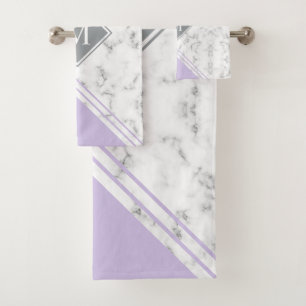 Modernes, elegantes Monogramm-Lavendel aus grauem Badhandtuch Set