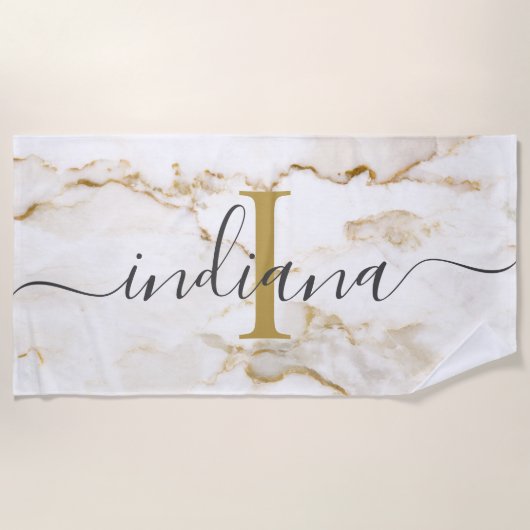 Modernes, elegantes Monogramm-Marmor Strandtuch (Vorderseite)