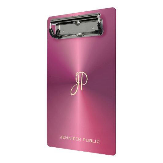 Modernes, elegantes Monogramm-Metallic-Look rosa Mini Klemmbrett (Gewinkelt2)