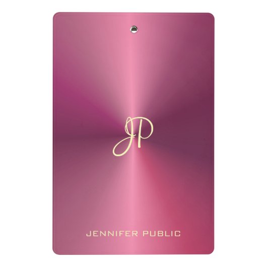 Modernes, elegantes Monogramm-Metallic-Look rosa Mini Klemmbrett (Rückseite)