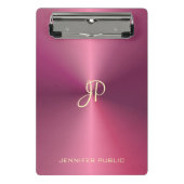 Modernes, elegantes Monogramm-Metallic-Look rosa Mini Klemmbrett (Vorderseite)