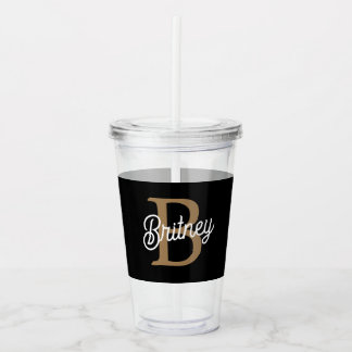 Modernes elegantes Monogramm Name Black Gold Scrip Acryltrinkbecher