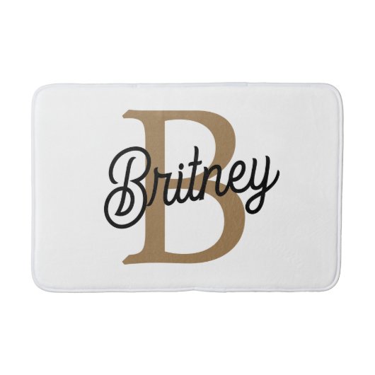 Modernes elegantes Monogramm Name Black Gold Scrip Badematte (Vorderseite)