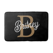 Modernes elegantes Monogramm Name Black Gold Scrip Badematte (Vorderseite)