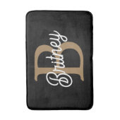 Modernes elegantes Monogramm Name Black Gold Scrip Badematte (Vorderseite Vertikal)