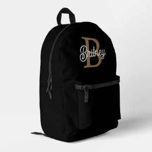Modernes elegantes Monogramm Name Black Gold Scrip Bedruckter Rucksack