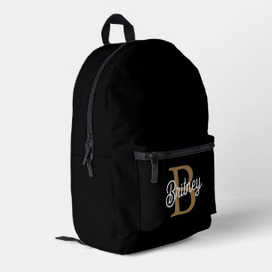 Modernes elegantes Monogramm Name Black Gold Scrip Bedruckter Rucksack