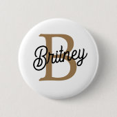 Modernes elegantes Monogramm Name Black Gold Scrip Button (Vorderseite)