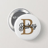 Modernes elegantes Monogramm Name Black Gold Scrip Button (Vorne & Hinten)