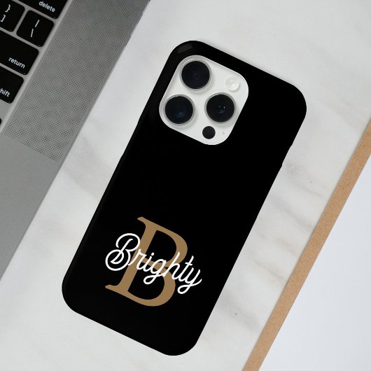 Modernes elegantes Monogramm Name Black Gold Scrip Case-Mate iPhone Hülle