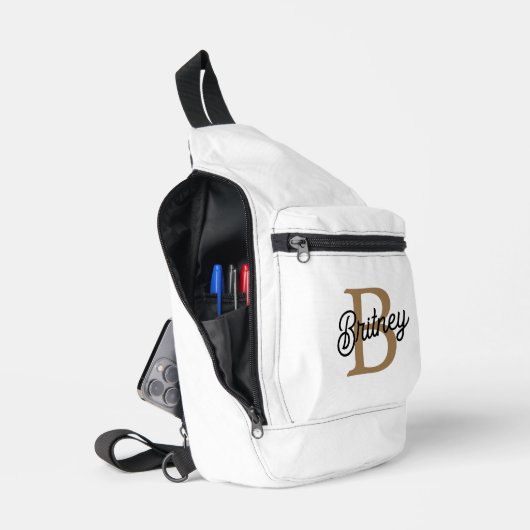 Modernes elegantes Monogramm Name Black Gold Scrip Crossbody Bag (Offen)