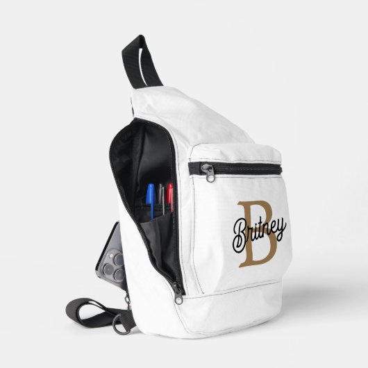 Modernes elegantes Monogramm Name Black Gold Scrip Crossbody Bag (Offen)