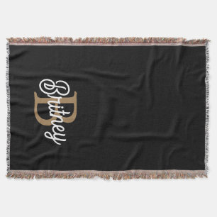 Modernes elegantes Monogramm Name Black Gold Scrip Decke