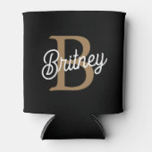 Modernes elegantes Monogramm Name Black Gold Scrip Dosenkühler (Vorderseite)