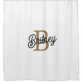 Modernes elegantes Monogramm Name Black Gold Scrip Duschvorhang (Vorderseite)