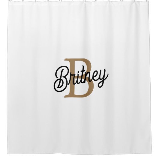 Modernes elegantes Monogramm Name Black Gold Scrip Duschvorhang (Vorderseite)