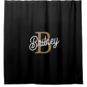 Modernes elegantes Monogramm Name Black Gold Scrip Duschvorhang (Vorderseite)